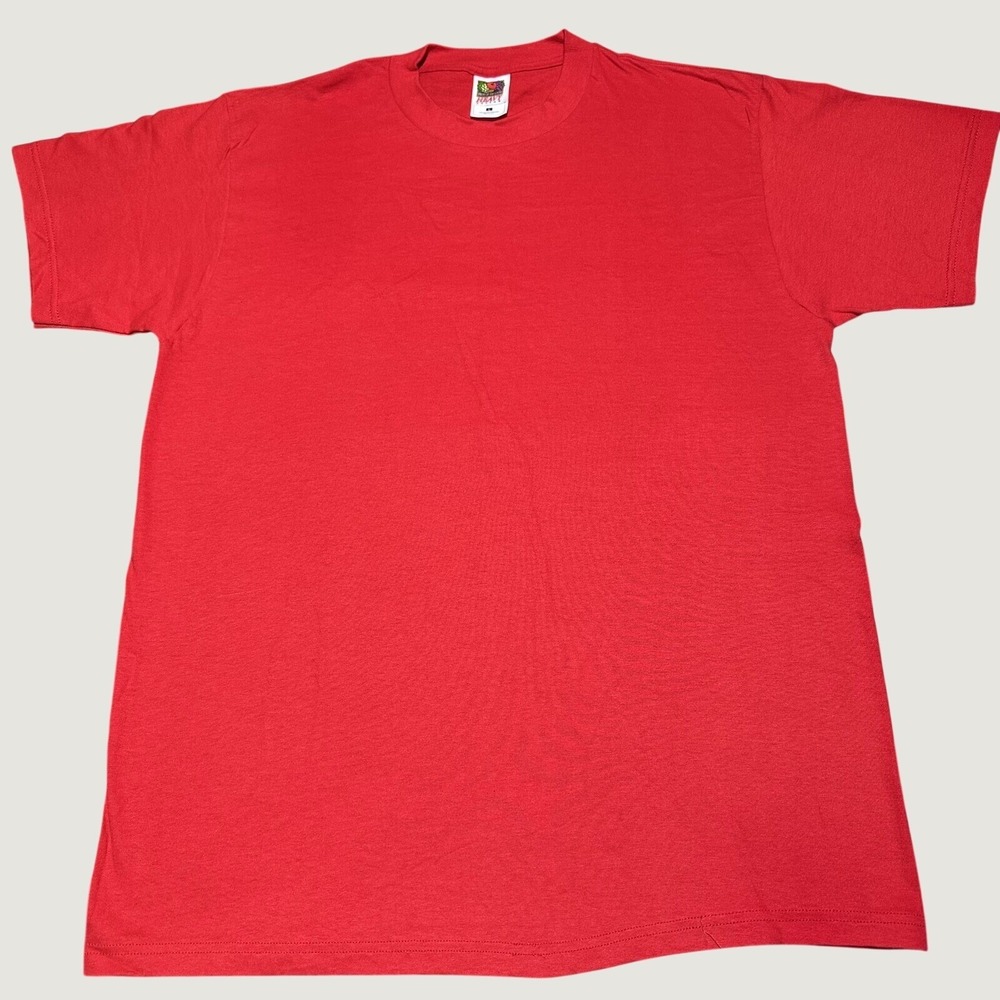 Vintage 90s Fruit of the Loom T-Shirt Size Large Red Blank Heavy Cotton USA Made